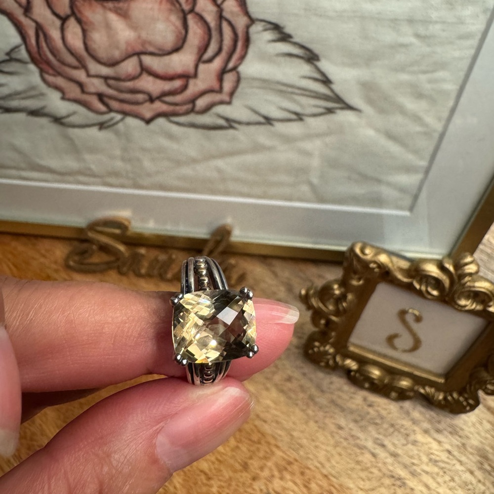 SIGNED LAGOS RING 18K GOLD 925 STERLING 6CT. NATURAL FACETED CITRINE - SIZE 7